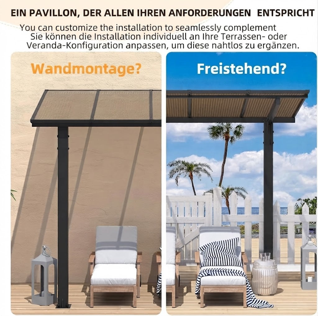 YODOLLA 8' x 8' Pavillon für die Terrasse, kleiner freistehender Pultdach-Pavillon
