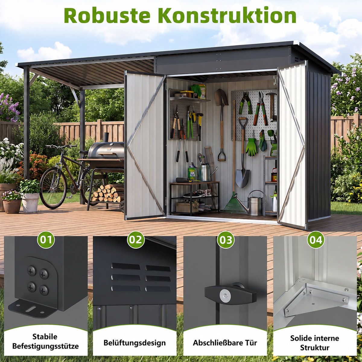 YODOLLA 8x4 FT Außen-Schuppen & Pavillon-Kombination mit Hartdach