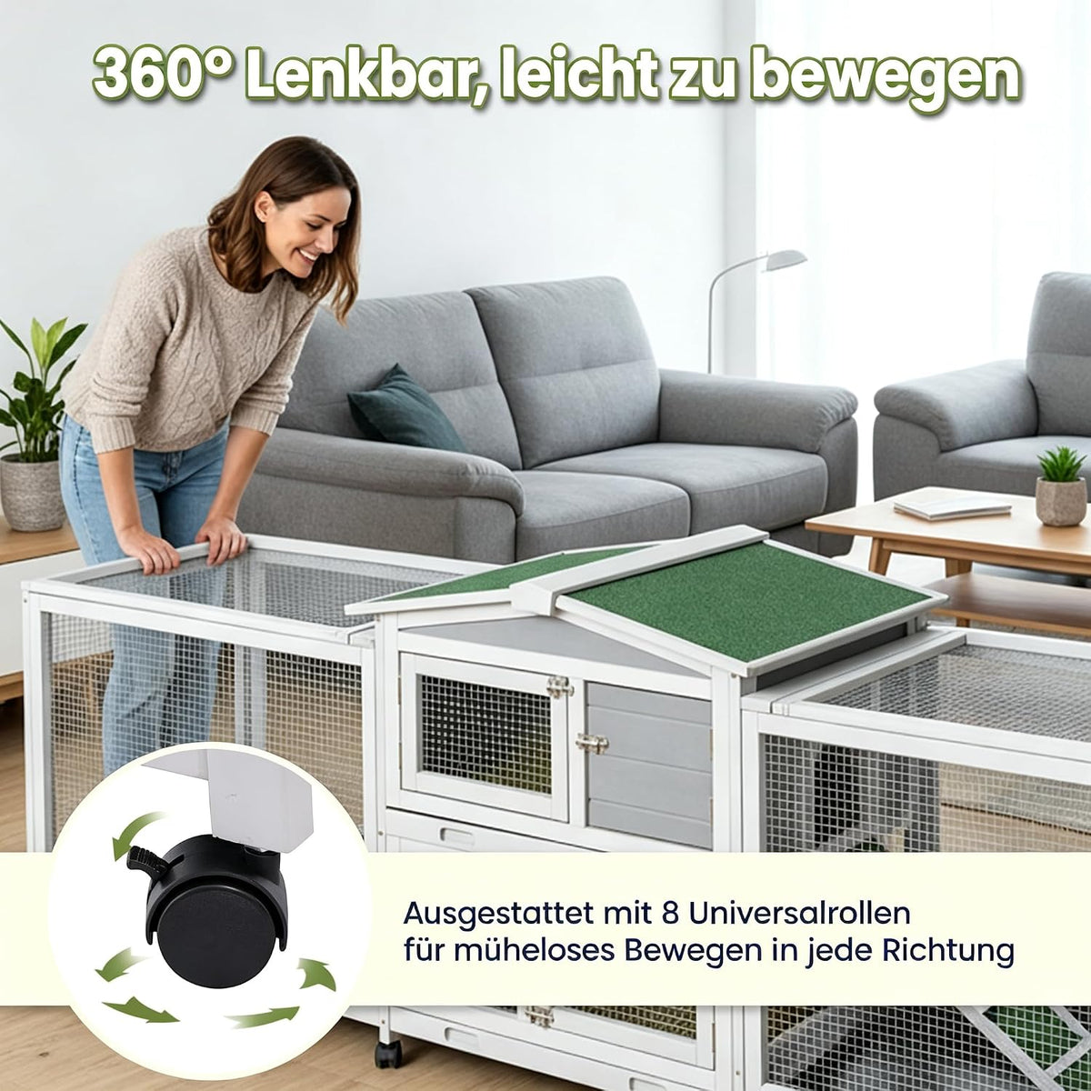 YODOLLA 2,4 m großer Hasenstall mit Rollen für 3–4 Kaninchen