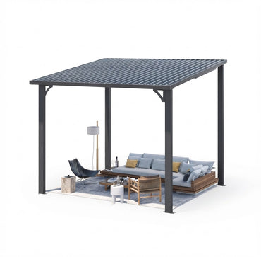 YODOLLA Pergola 10'x8' Hardtop wandmontierter Pultdach-Pavillon für Terrasse, Dunkelgrau
