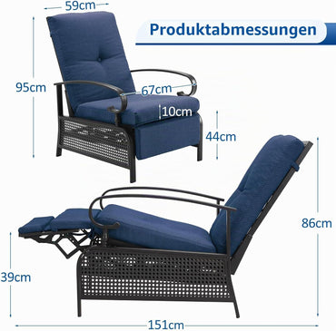 YODOLLA Gartensessel mit verstellbarer Rückenlehne und Relaxfunktion, Blau