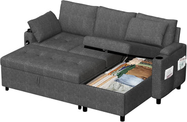 YODOLLA Ecksofa mit Bettfunktion und Stauraum, L-Form-Sofa, Dunkelgrau