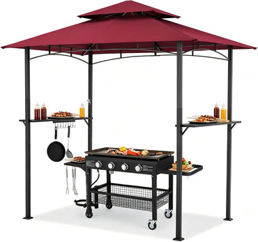 YODOLLA 8' x 5' Outdoor-Grillpavillon mit Doppeldach, Weinrot