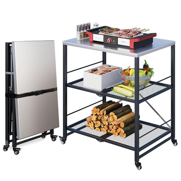YODOLLA Grillwagen Outdoor – 3-stufiger Gartenwagen, Silber