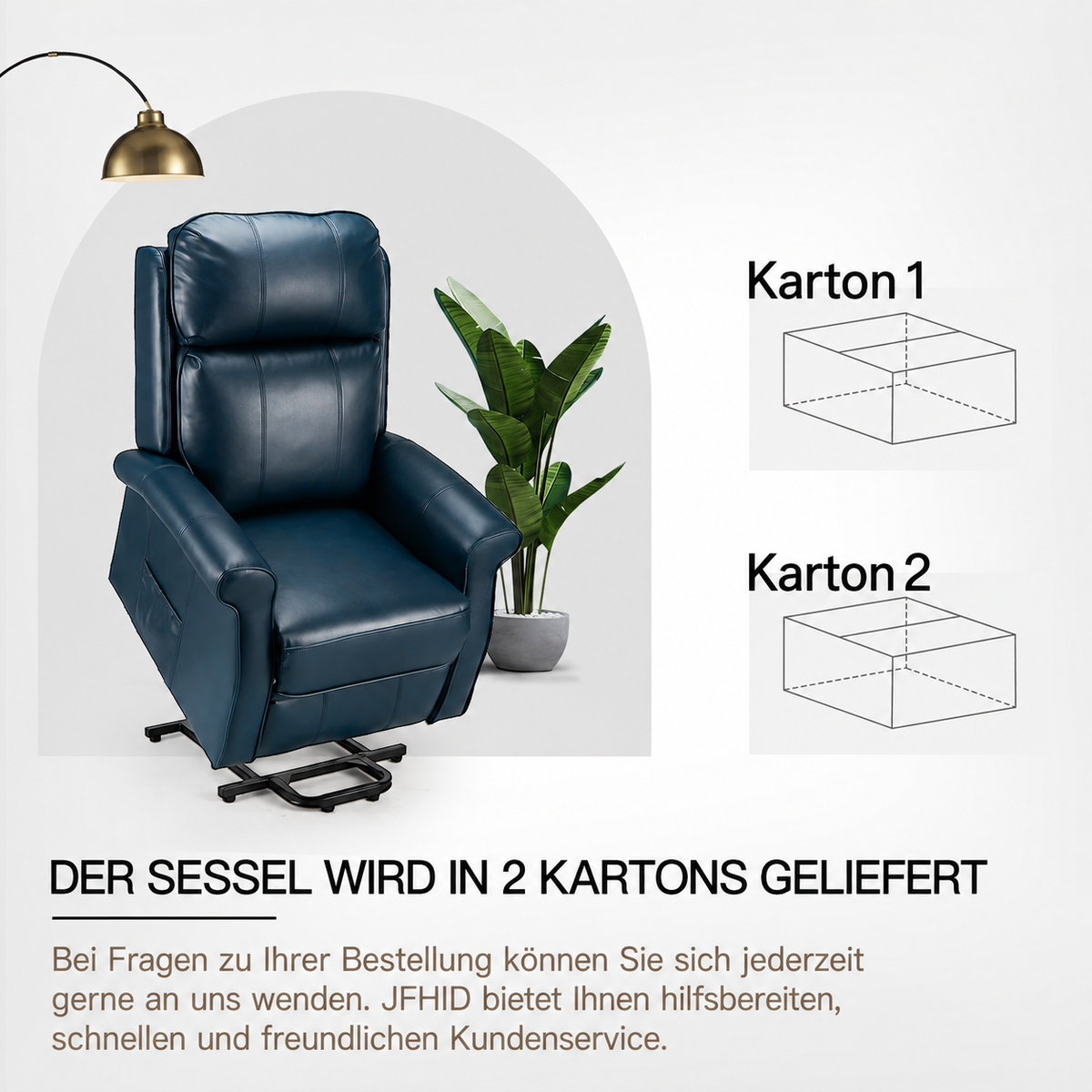 YODOLLA Elektrischer Lift-Sessel für Senioren, Kunstleder, Marineblau
