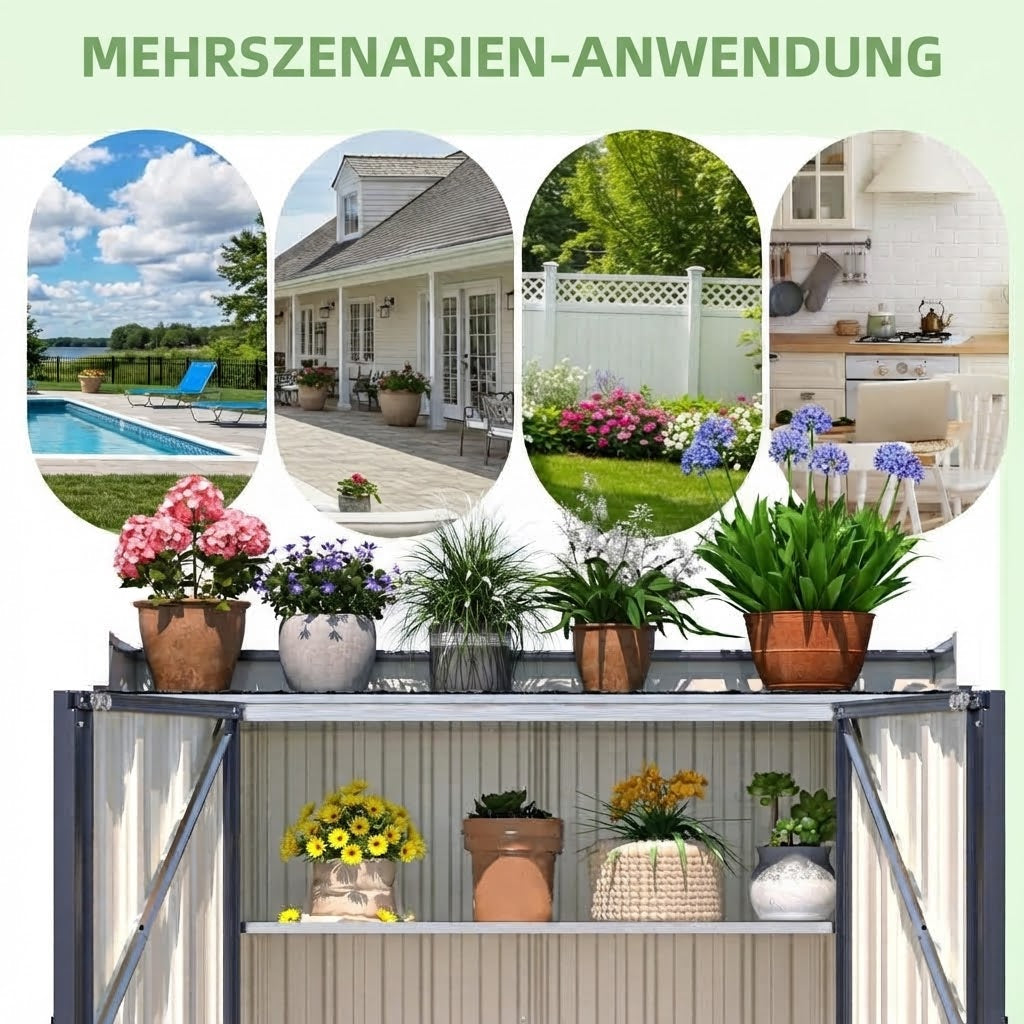 YODOLLA Außen-Lagerschrank, wasserdicht, mit Boden und verstellbaren Regalböden, Grau