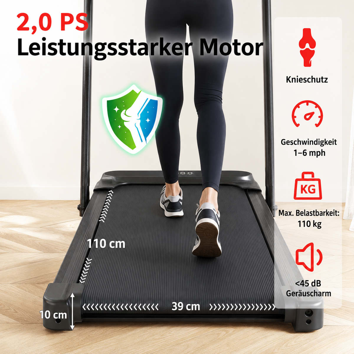 YODOLLA Walking Pad – faltbares Laufband mit 8 % Steigung für Zuhause und Büro