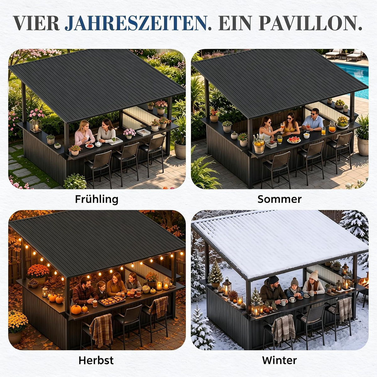 YODOLLA 3,7 x 3m Fahrradunterstand, Garten-Metallpergola, Dunkelgrau
