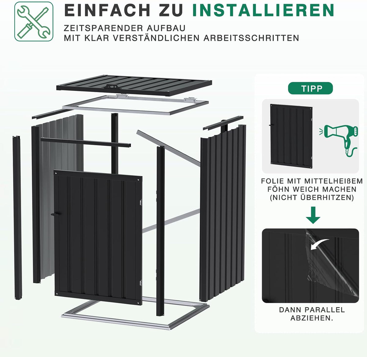 YODOLLA Mülltonnenbox, Set aus 4 abschließbaren Aufbewahrungsboxen, Dunkelgrau