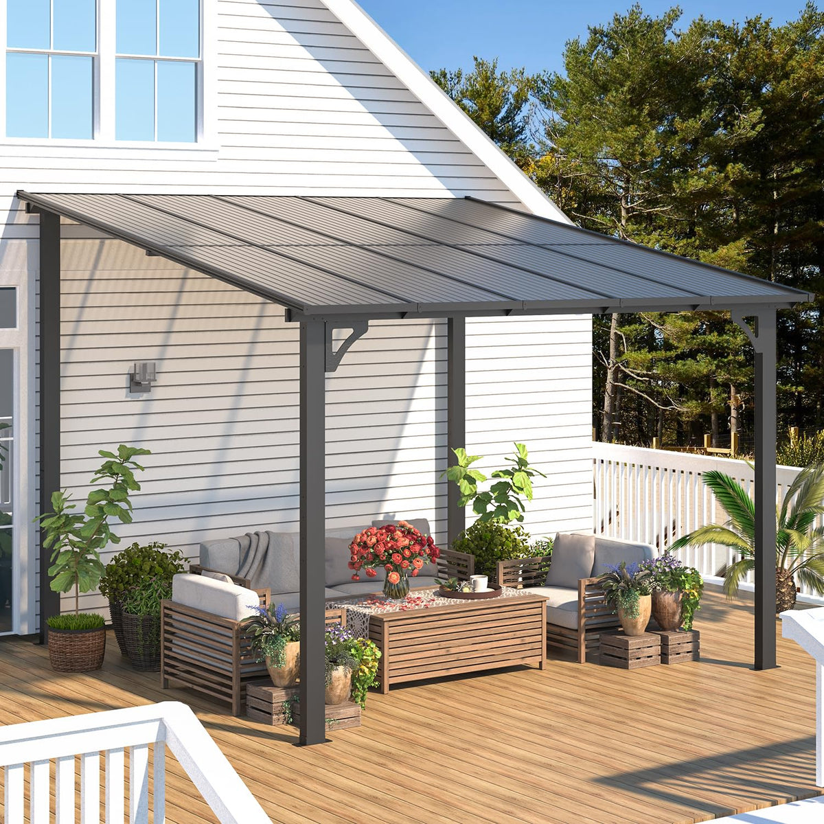 YODOLLA 3 x 3 m Terrassenüberdachung für Garten, Schwarz