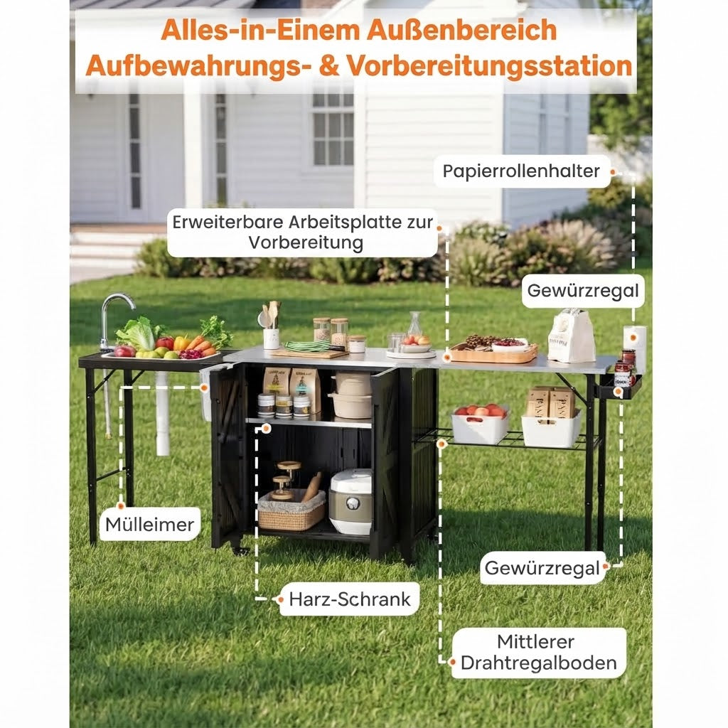 YODOLLA Grillwagen, klappbare outdoorküche aus Edelstahl für Terrasse