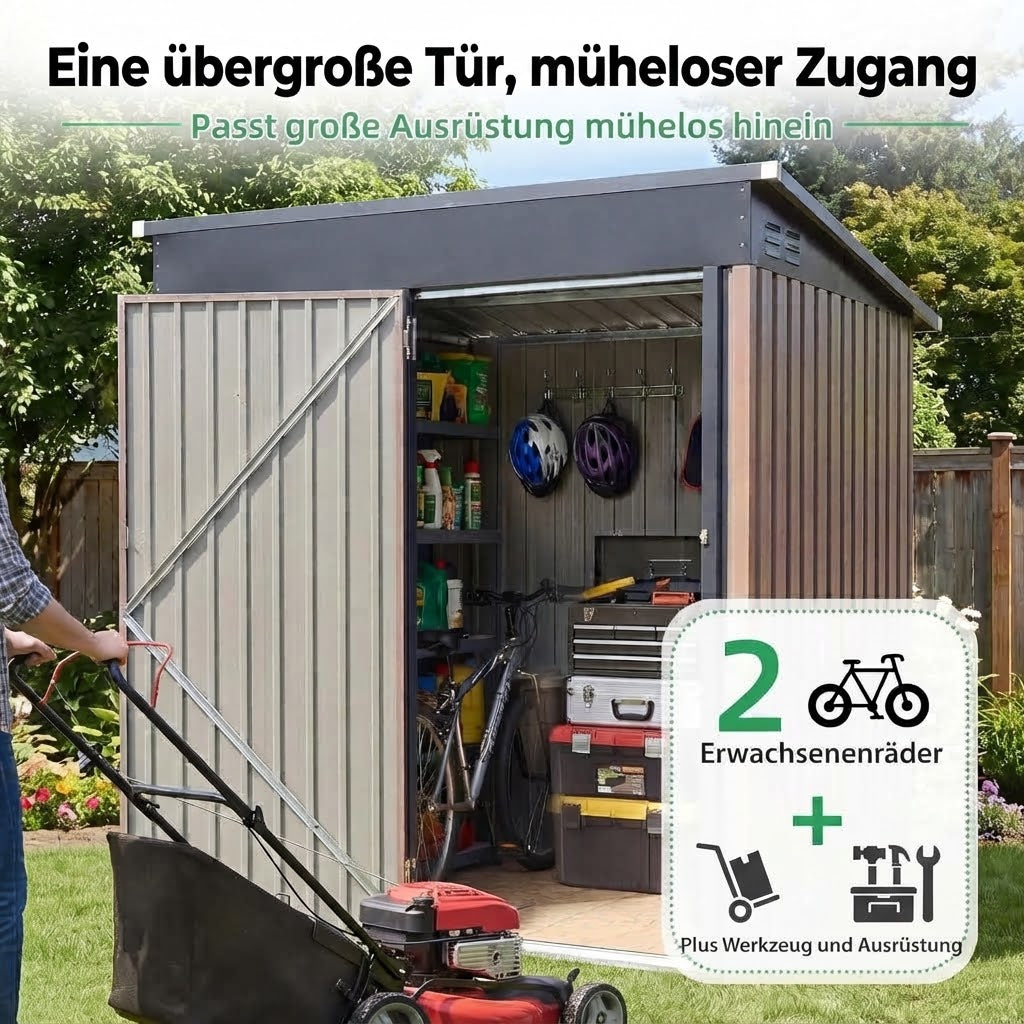 YODOLLA 3x5 Gartenschuppen aus Metall, stabil mit großer abschließbarer Tür, Grau