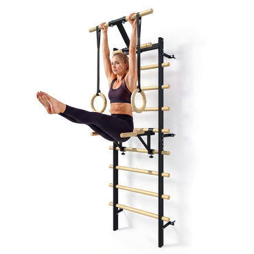 YODOLLA Sprossenwand mit Klimmzugstange, Dip-Barren & Turnringen, 213cm
