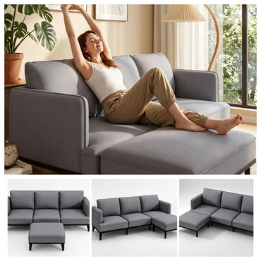 YODOLLA Ecksofa, L-förmiges Modulsofa, 3-Sitzer mit Ottomane, grau
