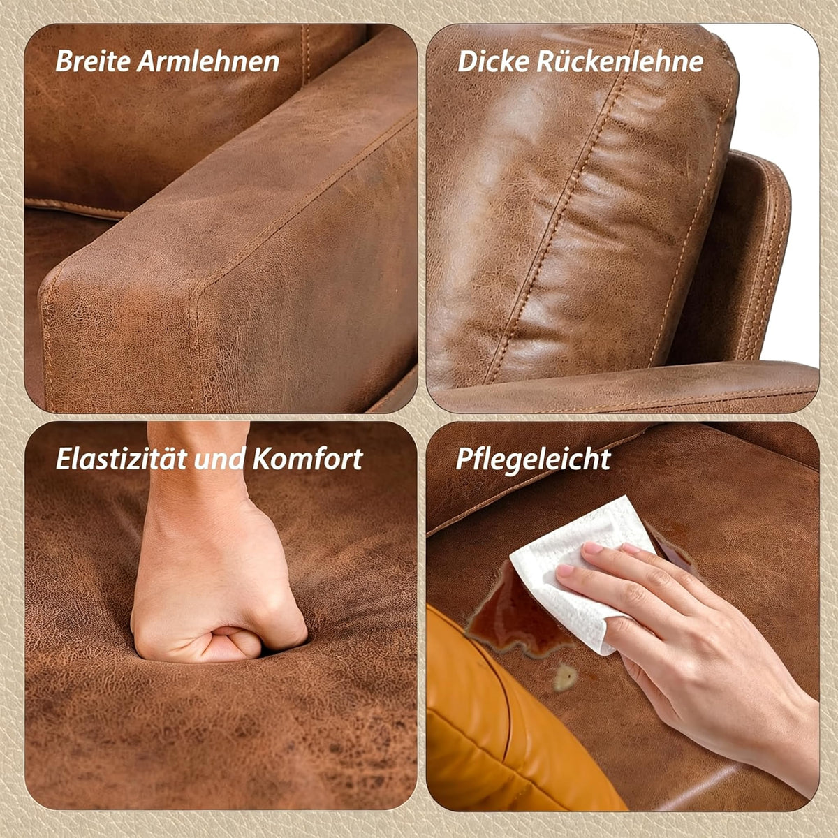 YODOLLA 3-Sitzer-Schlafsofa aus Kunstleder, 200 cm breit, braun