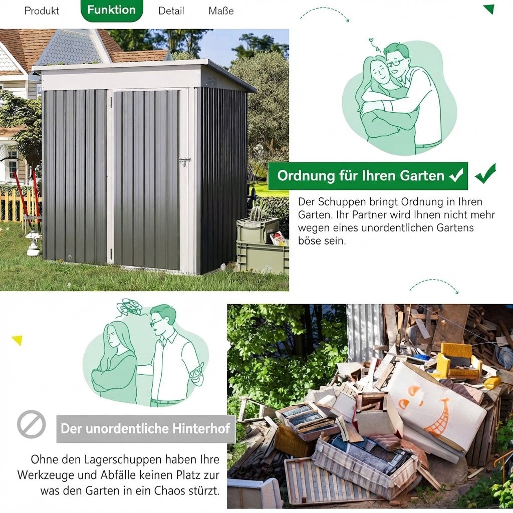 YODOLLA 3x5 Gartenschuppen aus Metall, stabil mit großer abschließbarer Tür, Dunkelgrau