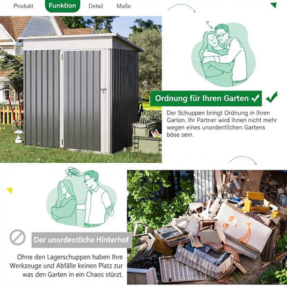 YODOLLA 3x5 Gartenschuppen aus Metall, stabil mit großer abschließbarer Tür, Dunkelgrau