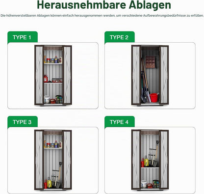 YODOLLA Gartenschrank, Metall Geräteschuppen Wetterfest, Braun