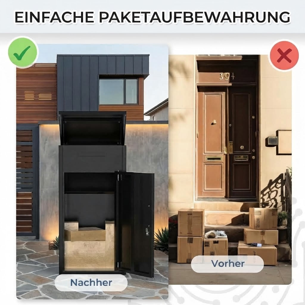 YODOLLA Diebstahlsicherer Paketkasten mit Briefkasten für Vordach und Zaun, Dunkel, 33.5" x 17" x 16"