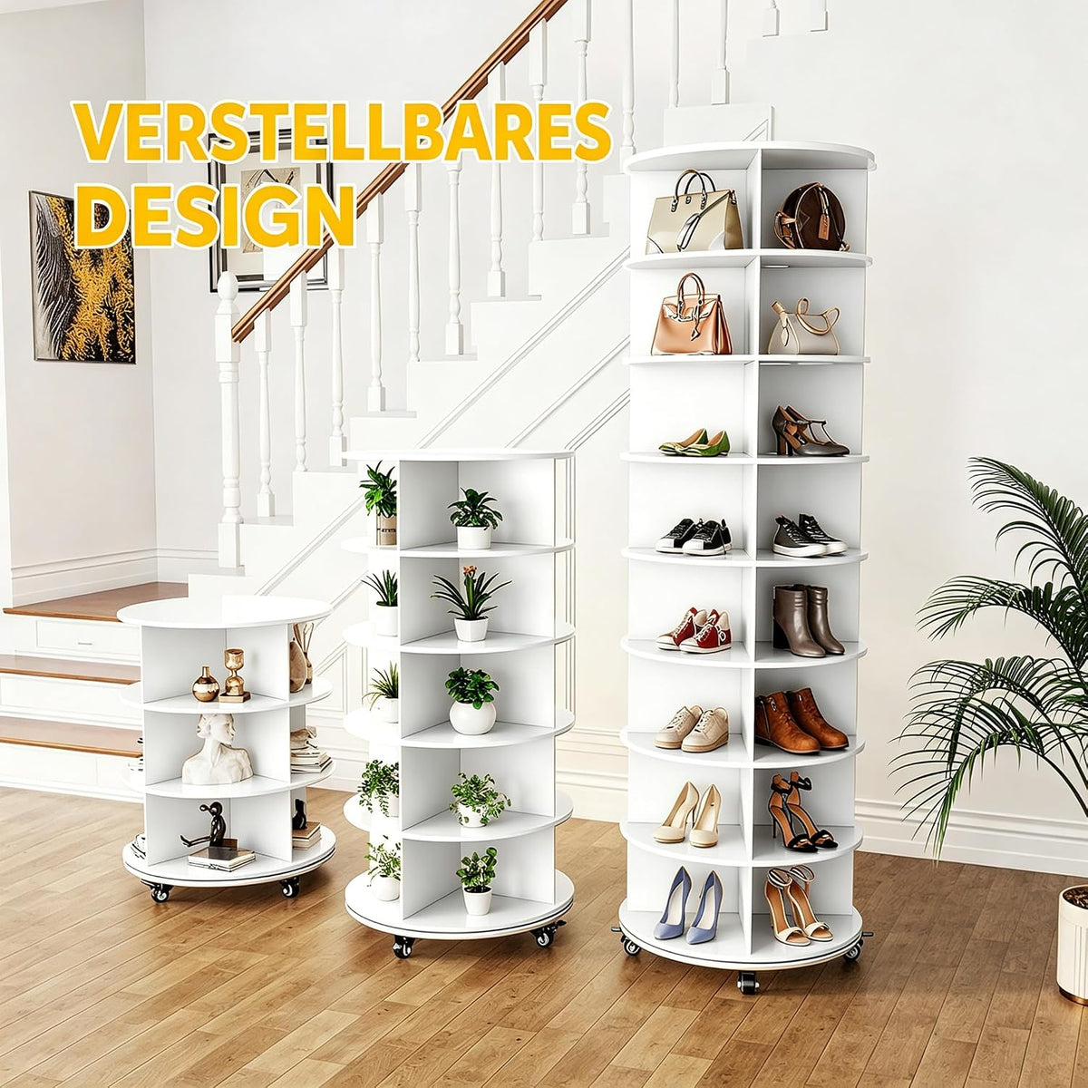 YODOLLA Drehbares Schuhschrank, 360° Schuhregal mit 4 Rollen, Weiß