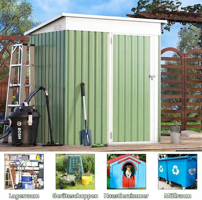 YODOLLA 3x5 Gartenschuppen aus Metall, stabil mit großer abschließbarer Tür, Grün