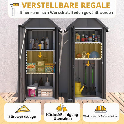 YODOLLA Metall Gartenschrank, Geräteschuppen mit Sockel & Schloss, Grau
