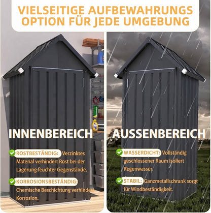 YODOLLA Metall Gartenschrank, Geräteschuppen mit Sockel & Schloss, Grau