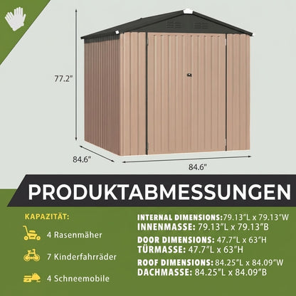 YODOLLA 7' x 7' Gerätehaus aus Metall, abschließbar für Garten, Terrasse & Hof