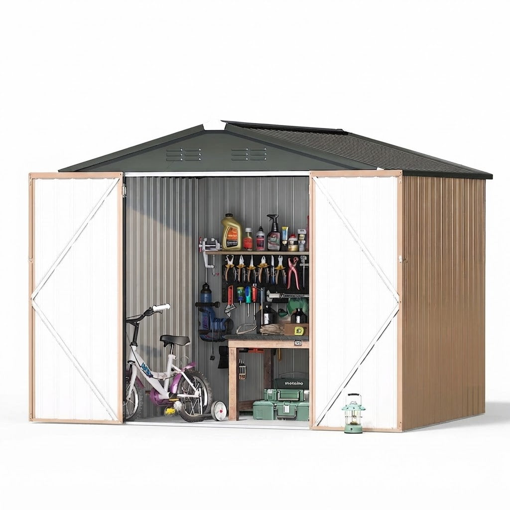YODOLLA 7' x 7' Gerätehaus aus Metall, abschließbar für Garten, Terrasse & Hof