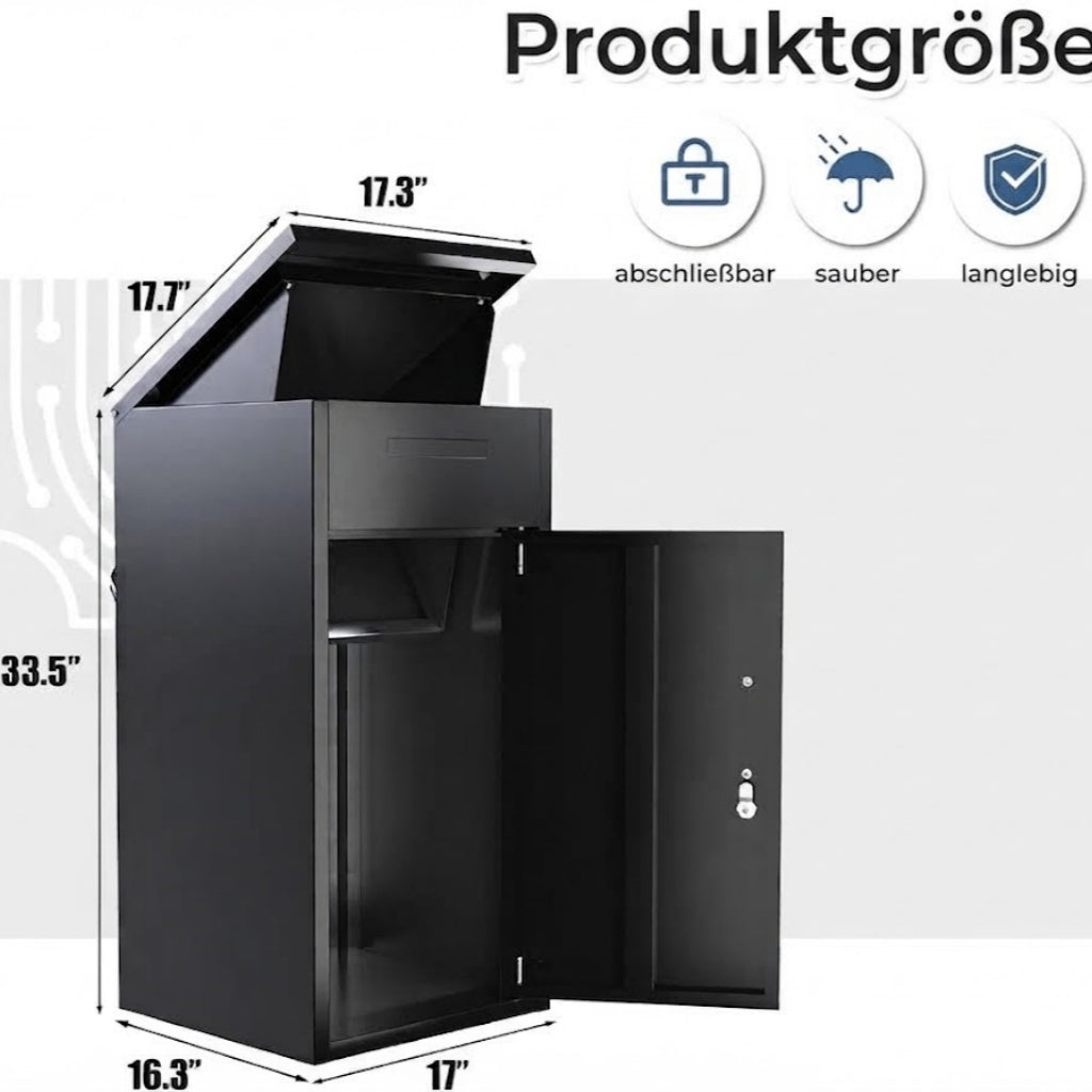 YODOLLA Diebstahlsicherer Paketkasten mit Briefkasten für Vordach und Zaun, Dunkel, 33.5" x 17" x 16"