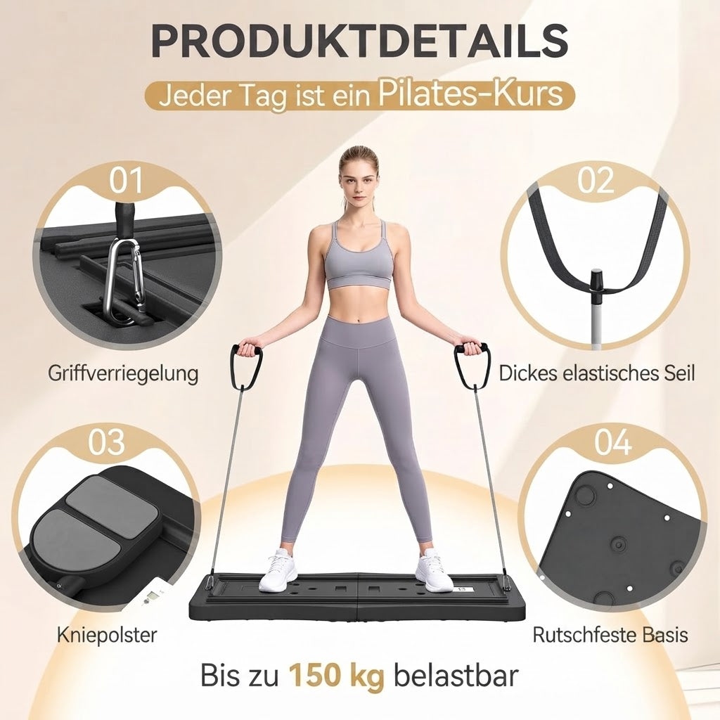 YODOLLA 5-in-1 faltbares Pilates-Reformer-Brett mit LED-Zähler, Schwarz