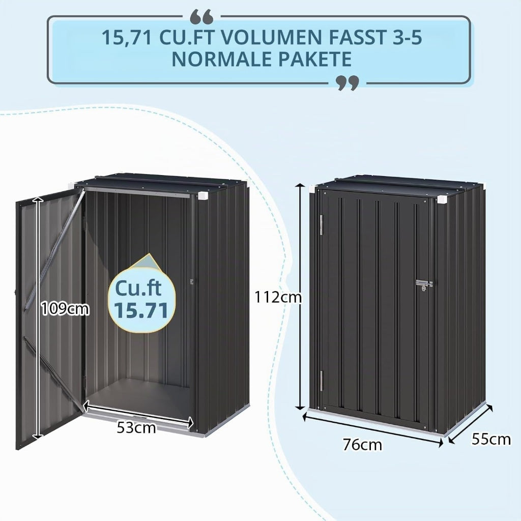YODOLLA Metall Gartenschrank, wetterfester Einzel-Tür Außenschrank, Grau
