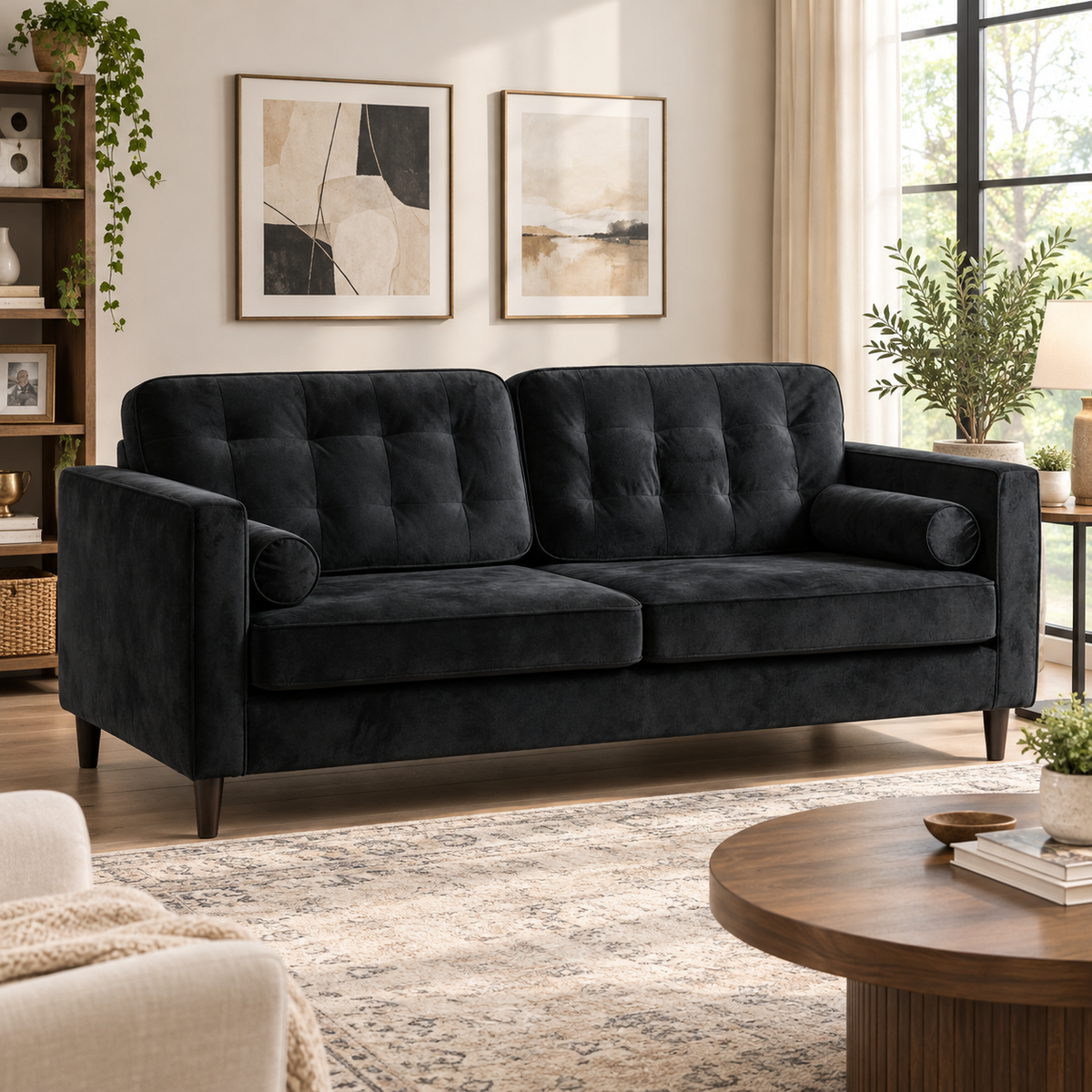 YODOLLA Sofa 3 Sitzer 208cm Schlafsofa Couch, Schwarz