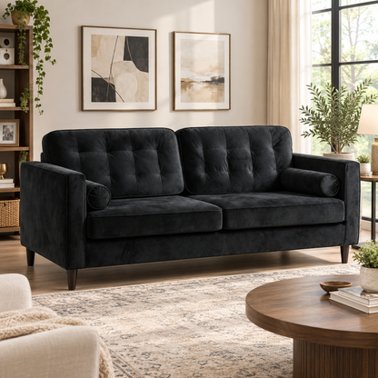 YODOLLA Sofa 3 Sitzer 208cm Schlafsofa Couch, Schwarz
