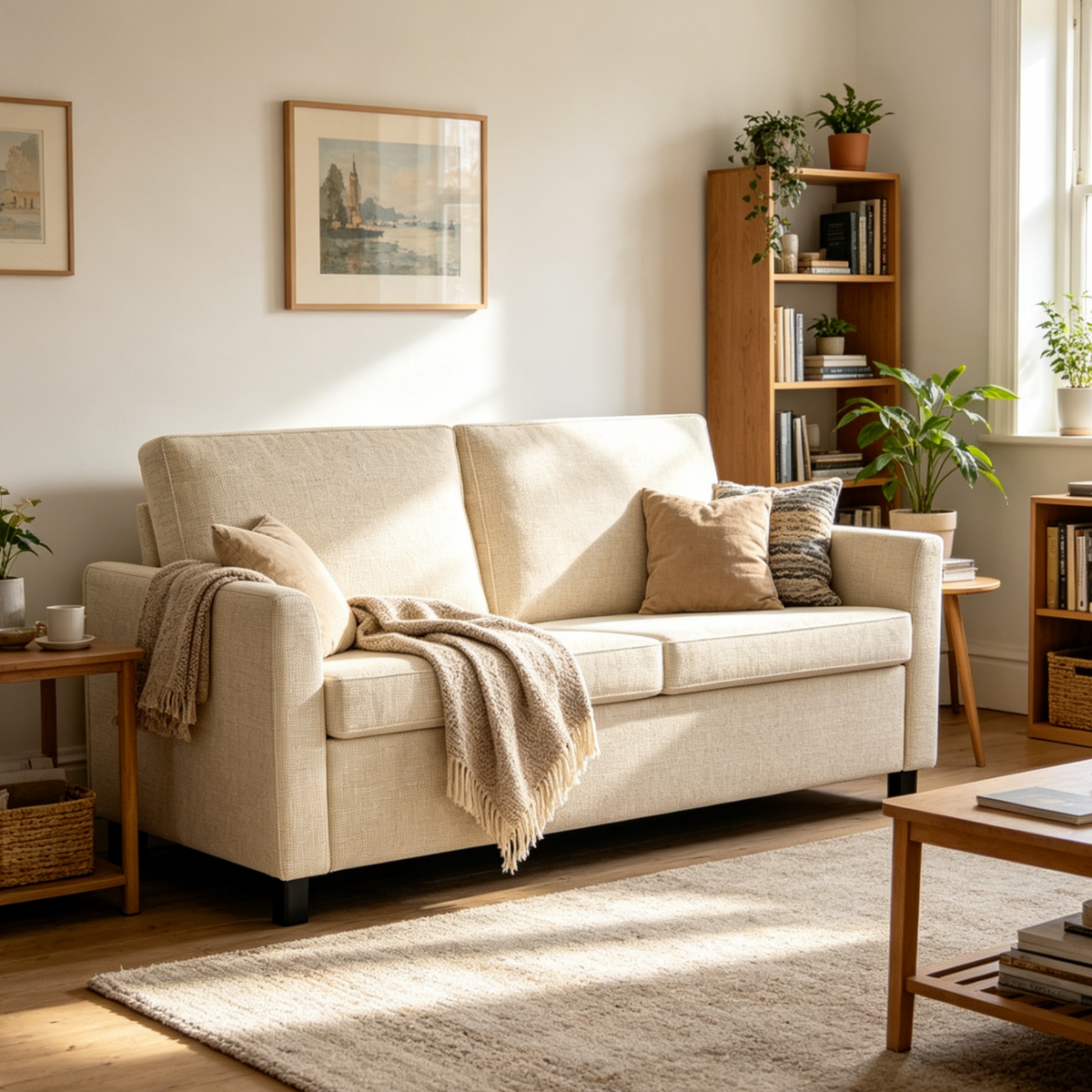 YODOLLA 2 Sitzer Sofa, kleine Sofa mit schlaffunktion, Weiß