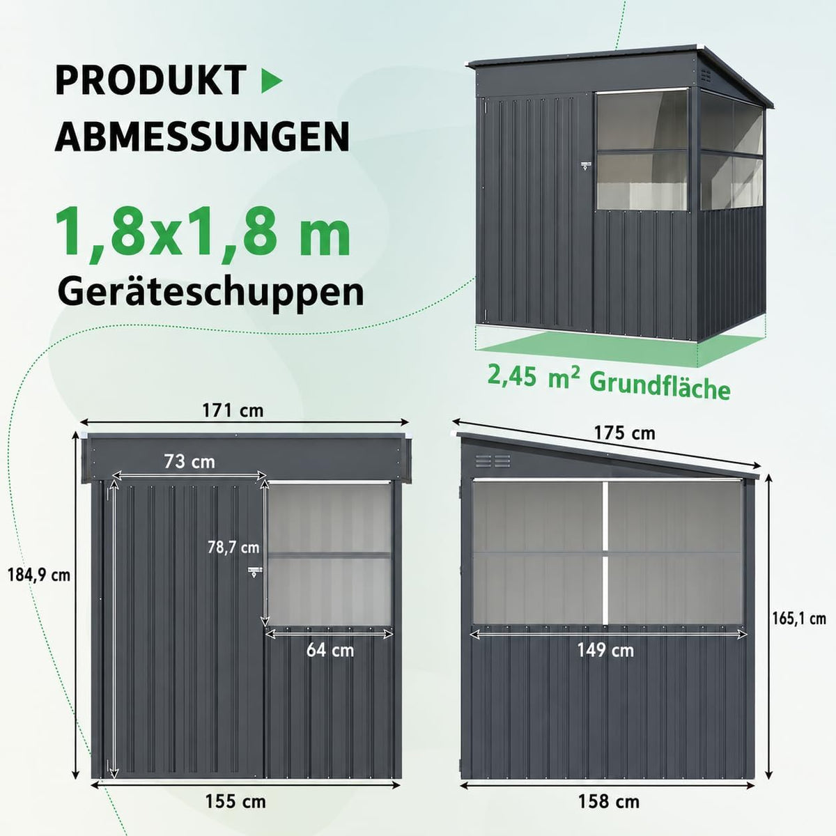 YODOLLA Gerätehaus mit Fenster, 171x158x185cm Metall Geräteschuppen