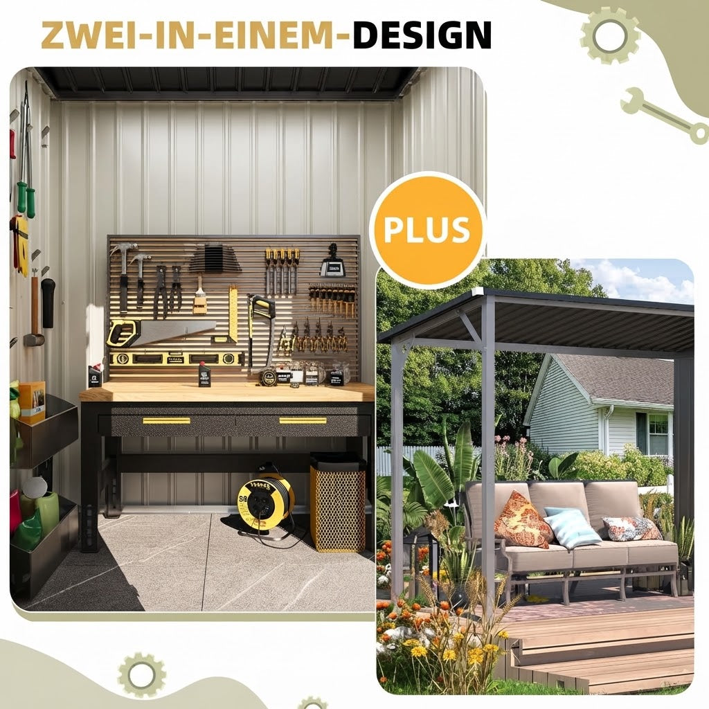YODOLLA 5x3 FT Außen-Schuppen & Pavillon-Kombination mit Hartdach