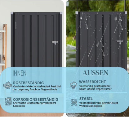 YODOLLA Metall Gartenschrank, wetterfester Einzel-Tür Außenschrank, Grau