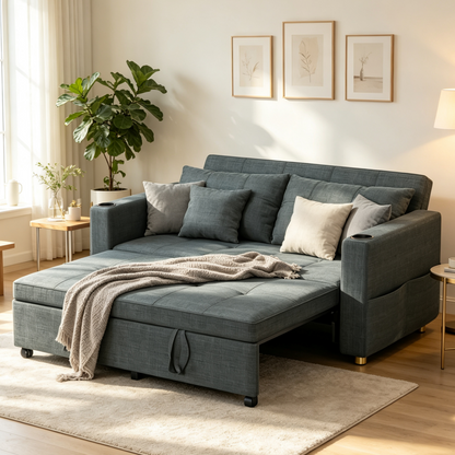 YODOLLA 3-in-1 Schlafsofa 160cm, 2-Sitzer Sofa, Dunkelgrau