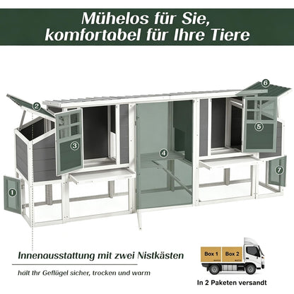 YODOLLA 98 Zoll extra großer Hühnerstall aus Holz mit 4 Nistkästen