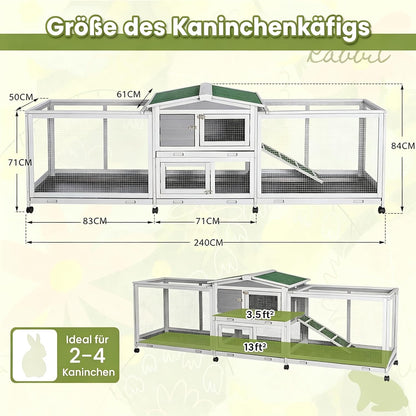 YODOLLA 2,4 m großer Hasenstall mit Rollen für 3–4 Kaninchen