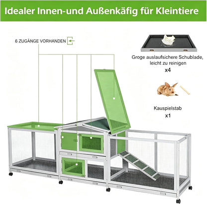 YODOLLA 2,4 m großer Hasenstall mit Rollen für 3–4 Kaninchen