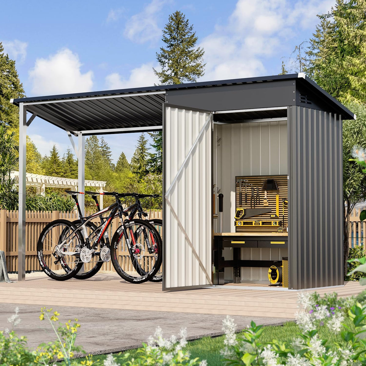 YODOLLA 5x3 FT Außen-Schuppen & Pavillon-Kombination mit Hartdach