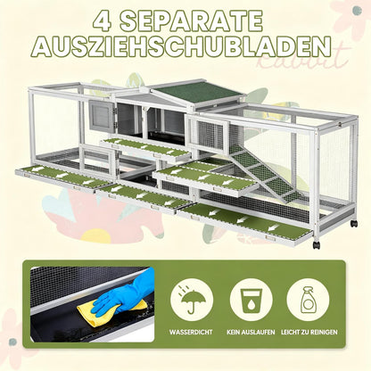 YODOLLA 2,4 m großer Hasenstall mit Rollen für 3–4 Kaninchen