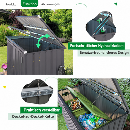 YODOLLA Mülltonnenbox 2er mit Gasdruckfeder, Metall Gartenschrank, Grau