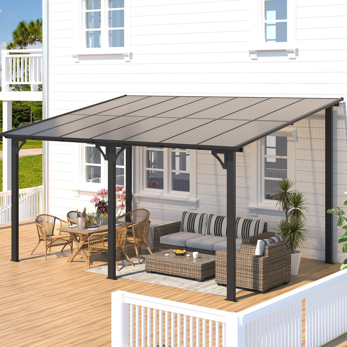 YODOLLA 4,3 × 3 m Terrassenüberdachung für Garten, Schwarz
