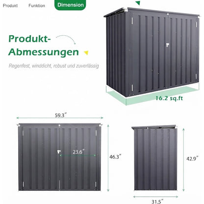 YODOLLA Mülltonnenbox 2er mit Gasdruckfeder, Metall Gartenschrank, Grau