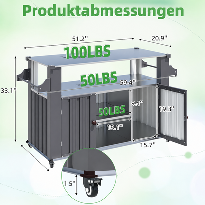 YODOLLA 51'' Outdoor-Grillwagen mit Aufbewahrungsschrank, wasserdicht