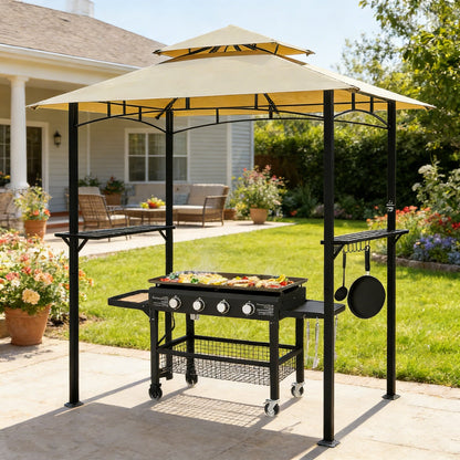 YODOLLA 8' x 5' Outdoor-Grillpavillon mit Doppeldach, Beige