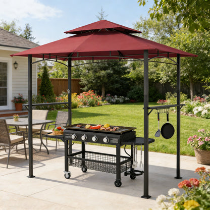 YODOLLA  8' x 5' Outdoor-Grillpavillon mit Doppeldach,  Weinrot